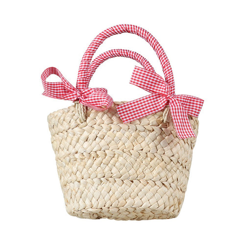 Bag - Straw Basket with Red Ties